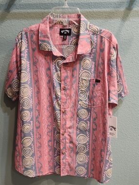 Billabong Pink and Gray Short Sleeve Button Up Shirt Size XL